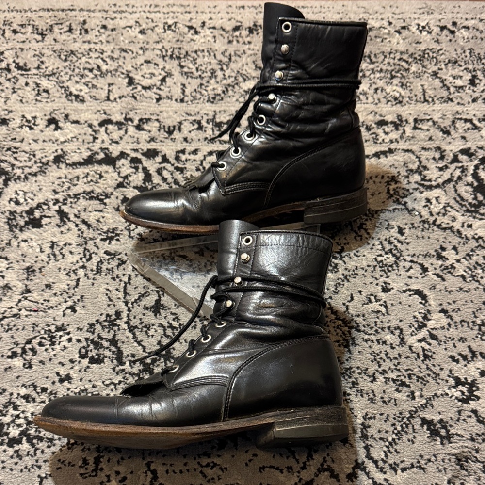 Vintage Justin  Leather Lace-Up Boots